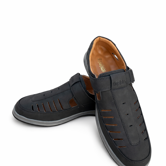 Flexible men suede leather Black sanadal