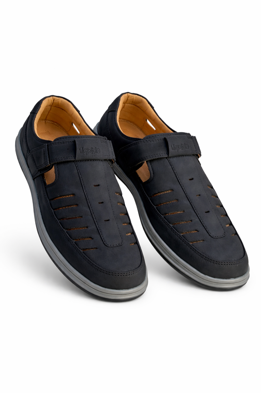Flexible men suede leather Black sanadal